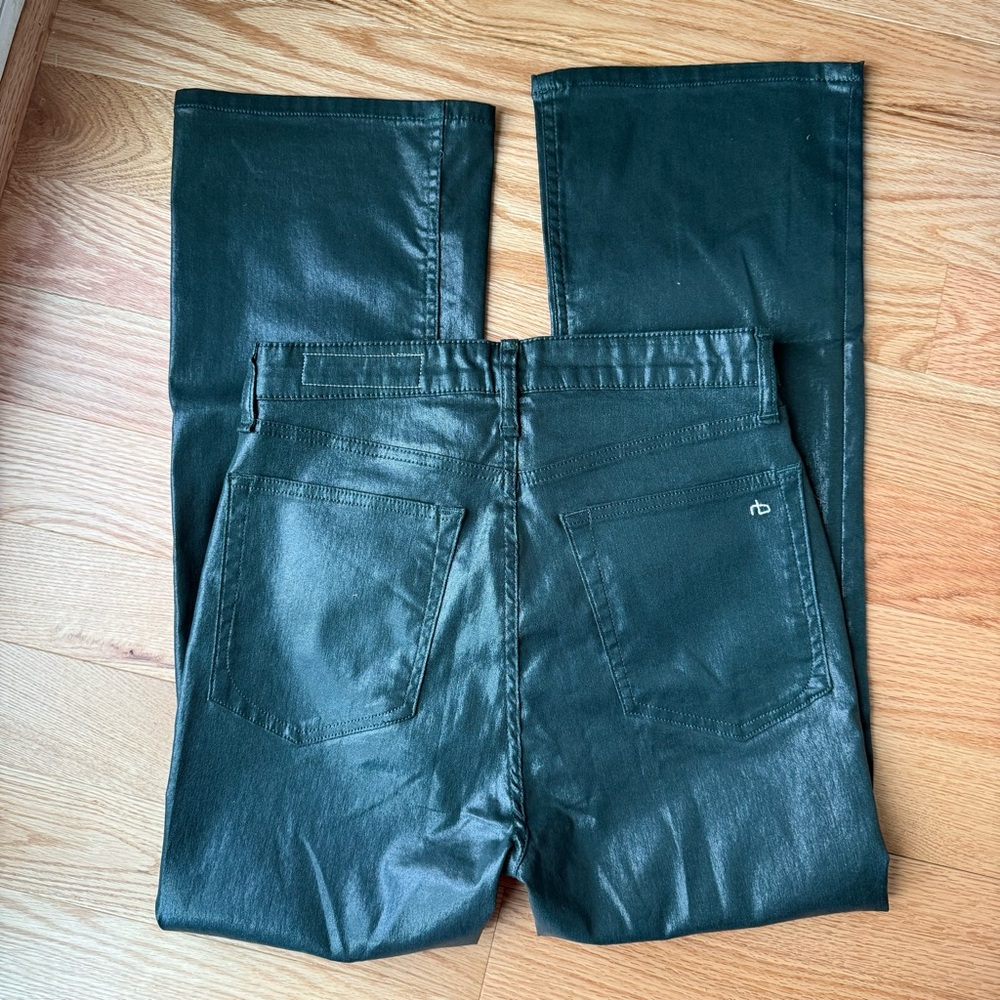 Rag & Bone Casey Ankle Flare Jeans Coated Pine Grove Green High Rise - Size 29 - Picture 5 of 11